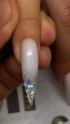 Beautiful Glitter Nails, White Holo Nails, Christmas Aquarium Nails, Winter Glam Nails, Ice Nails Acrylic Clear, Milk White Acrylic Nails With Design, Nails Milky White Design, White Almond Nails Designs, Milky White Ombre Nails