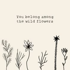 the words you belong among the wild flowers are written in black on a white background