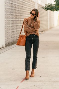 Cali Demi-Boot Jeans in Bellspring … curated on LTK Brown Jumper Outfit, Camel Sweater Outfit, Instagram Color Palette, Camel Outfit, Camel Sweater, Winter Sweater Outfits, Knit Sweater Outfit, Brown Knit Sweater, Pretty Sweaters