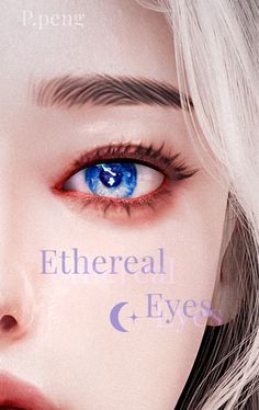 a woman with blue eyes and white hair is featured in an advertisement for ethereal