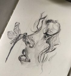 a drawing of a woman with a flower in her hair