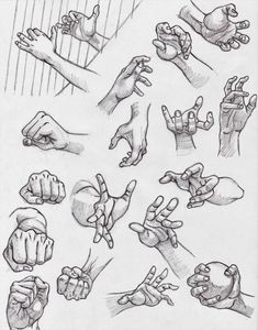 hand gestures drawn in pencil on white paper