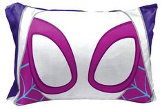 a purple and white pillow with an abstract design