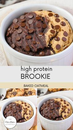 high protein chocolate chip cookie baked in a bowl