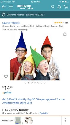 an amazon gift card with three people wearing party hats on it's front and back