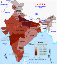 the india population map with major cities