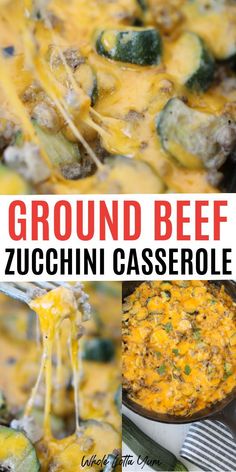 the ground beef zucchini casserole has been made in one pan and is ready to be eaten