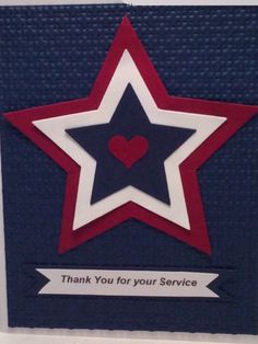 a thank you for your service card with a red, white and blue star on it