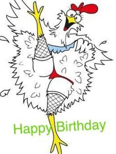 a happy birthday card with an image of a chicken dancing