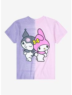 Sanrio Kuromi and My Melody Split Dye T-Shirt - BoxLunch Exclusive, May Melody, Sanrio Kuromi And My Melody, Pastel Clothes, Split Dye, Goku T Shirt, Anime Shirts, Pop Pop Shirts