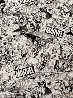 an old comic book cover with many different characters and words in black and white on it