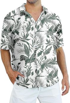 Mens Hawaiian Shirts #Color_Leaves Beige Beach Shirts For Men, Mens Beach Shirts, Mens Beach, Best Buddies, Tropical Patterns, Tactical Shirt, Fashion Vibes, Tropical Shirts, Mens Hawaiian Shirts