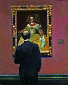 a man standing in front of a painting on display