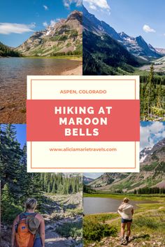 hiking at maroon bells in aspen, colorado with text overlay that reads hiking at maroon bells