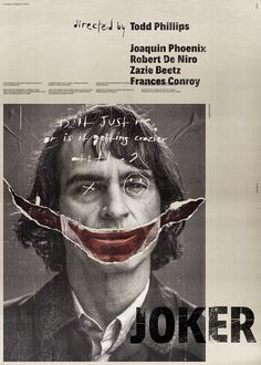 the joker movie poster has been taped to it's face with words written on it