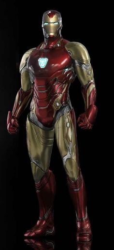 the iron man figure is shown in full armor, with his hands on his hips