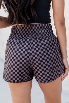 Get ready to checkmate the summer heat with these playful Checkered Elastic Waist Shorts! Perfect for any casual occasion, these shorts provide a comfy and stylish fit. Ideal for a game of chess or a day at the beach. (Don't forget to pack your sunscreen and chess pieces!) Features: Basic style Sheer: Opaque Material composition: 100% polyester Care instructions: Machine wash cold. Tumble dry low. Imported Size US Waist HIP Bottom Length S 2/4 27.2 39 12.2 M 6/8 29.1 41.3 12.6 L 10/12 31.1 43.7 Fitted Plaid High-waisted Shorts, High-waisted Pajama Shorts With Elastic Waistband, High-waisted Plaid Bottoms With Built-in Shorts, Plaid Bottoms With Built-in Shorts, Plaid High-waisted Cotton Shorts, Gym Gear, Brown Leopard, Elastic Waist Shorts, Top Dress