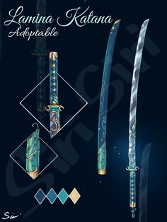 Kny Nichirin Swords Oc, Fantasy Weaponsmith, Fantasy Blade, Super Powers Art, Fantasy Props, Magic Design, Drawing Anime Clothes, Anime Accessories, Cool Swords