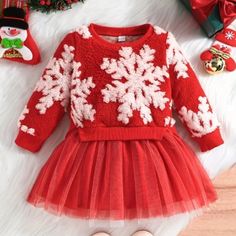 Brand New In Package Polyester Tulle Dress Long Sleeve, Summer Outfit Accessories, Tulle Skirts Outfit, Tulle Dress Long, Snowflake Dress, Girls Tulle Dress, Snowflake Sweater