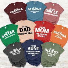 Family Rules Shirts, Family Reunion Gift Shirts, Christmas Gift For Family Pajamas, Funny Family Matching Birthday Tees, Siblings Shirt 🌟 Welcome to Tiger Print Designs! 🌟 About Us: We are a proud American company dedicated to bringing you unique and stylish designs for all occasions, whether it's an ordinary day or a special event. Our mission is to help you express your individuality and make every day a little brighter with our custom products. Production and Packaging:  📦 Our production and packaging time is between 1-3 business days. We take pride in creating high-quality products and ensuring that each item is carefully packaged before it reaches you. Shipping Information:  🚚 Standard Shipping: Takes approximately 3-6 business days.  🚀 Express Shipping: Takes 1-3 business days. Cheap Family Shirt With Funny Text, Fun Letter Print Tops For Family Occasions, Father's Day Graphic Print Tops For Family Gatherings, Cotton Tops For Family Gatherings On Father's Day, Cotton Top For Family Gatherings On Father's Day, Crew Neck Tops With Letter Print For Family Events, Funny Cotton T-shirt For Family Reunion, Funny Graphic Print Tops For Family Reunion, Funny Cotton Tops For Birthday