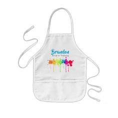 a child's apron with paint splattered on it and the words family