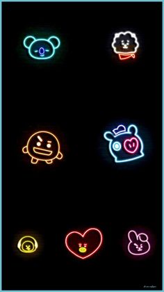 some neon lights that are on the side of a cell phone with different colors and shapes