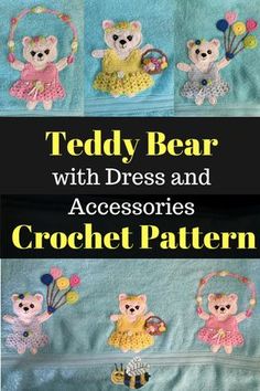 teddy bear with dress and accessories crochet pattern on the cover of a book