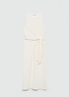 Bow knitted dress - Women | MANGO USA Chic Midi Dress With Knotted Straps, Chic Halter Neck Sleeveless Dress For Daywear, Elegant Halter Neck Dress With Knotted Straps, Elegant Daywear Dresses With Knotted Straps, Sleeveless Viscose Maxi Dress For Work, Chic Sleeveless Dress With Knotted Straps, Chic Sleeveless Midi Dress With Knotted Straps, Elegant White Midi Dress With Knotted Straps, Chic Sleeveless Viscose Maxi Dress