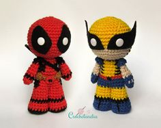 two crocheted figurines made to look like deadpool characters