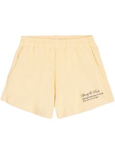 butter yellow cotton logo print at the hem elasticated waistband two side inset pockets rear patch pocket Butter Yellow, Play Tennis, Health Club, Track Shorts, Sporty And Rich, Mini Shorts, Cotton Logo, Logo Print, Short Outfits