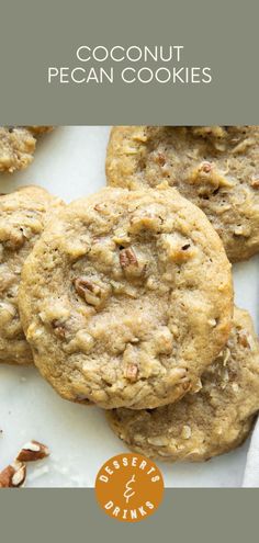 Close up shot of coconut pecan cookie. Unique Cookie Recipe, Coconut Pecan Cookies, Easy Cookie Recipes