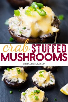 crab and gourd stuffed mushrooms with cheese on top