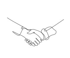 one line drawing of two hands holding each other's hand and shaking their fingers