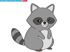 a cartoon raccoon sitting down and looking at the camera