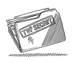 a folder with the words top secret written on it, in black and white ink