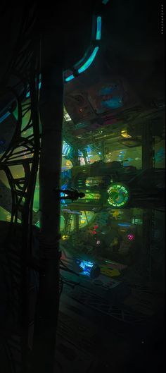 an image of a sci - fi scene with neon lights in the ceiling and on the ground