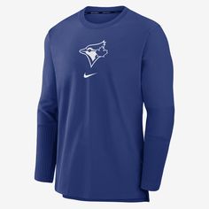 the toronto blue jackets'nike long sleeve tee is shown in bright blue and white