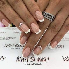 Feminine Beautiful French Manicure Sparkly French Manicure, Wedding Toe Nails, Simple Wedding Nails, Nails For Wedding, Wedding Nail Art Design, Wedding Manicure, French Manicure Designs, Wedding Nails French, French Manicure Nails