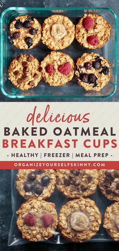 delicious baked oatmeal breakfast cups with fresh fruit in the middle