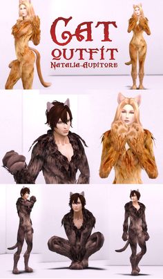 several images of cats in various poses with caption that says, cat outfit natria - aurors