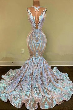 Charming Long V-neck Appliques Lace Ruffles Mermaid Prom Dress-YESBABYONLINE Iridescent Prom Dress, Royalty Design, Mermaid Prom Dresses Lace, Extraordinary Design, Prom Dresses Black Girls Slay, Sequins Fabric, Prom Dresses Long Mermaid, Prom Girl Dresses, Prom Dresses 2020