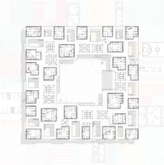 the floor plan for an office building with multiple floors and lots of windows on each side