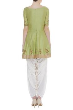 Shop for Ranian Green Embroidered Peplum Kurta Set for Women Online at Aza Fashions Embroidered Fitted Set With Short Sleeves, Fitted Embroidered Short Sleeve Sets, Festive Kurta For Navratri With Short Sleeves, Embroidered Fitted Short Sleeve Sets, Designer Fitted Peplum Salwar Kameez, Fitted Peplum Salwar Kameez For Designer Wear, Embroidered Peplum Dresses For Eid, Festive Embroidered Sets With Short Sleeves, Festive Set With Short Sleeves And Embroidery