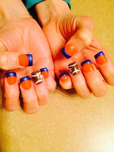 Football Nail Art, Wide Nails, Football Stuff, Broncos Football, Fall Acrylic Nails