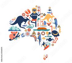 an illustration of the shape of a brain with various animals and people around it - stock photo