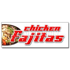 the word fajitas is written in red and white