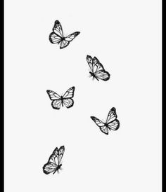 four butterflies flying in the air on a white background with black and white text that reads,