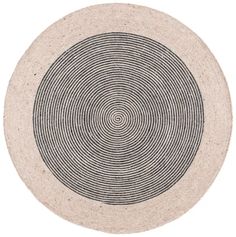 a black and white circular rug on a white background