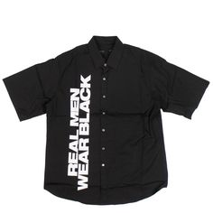 Men's Shirt Black "Real Men Wear Black" Printed Logo Button Down Short Sleeve 72V-18 Black Top With Button Closure For Streetwear, Black Shirt With Button Closure And Casual Collar, Black Buttoned Top For Streetwear, Black Shirt With Button Closure For Streetwear, Black Button Closure Shirt For Streetwear, Fitted Black Shirt For Streetwear, Collared Shirt With Button Closure For Streetwear, Black Button-up Shirt For Streetwear, Classic Shirt With Buttons For Streetwear