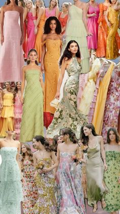 a collage of women in dresses and gowns